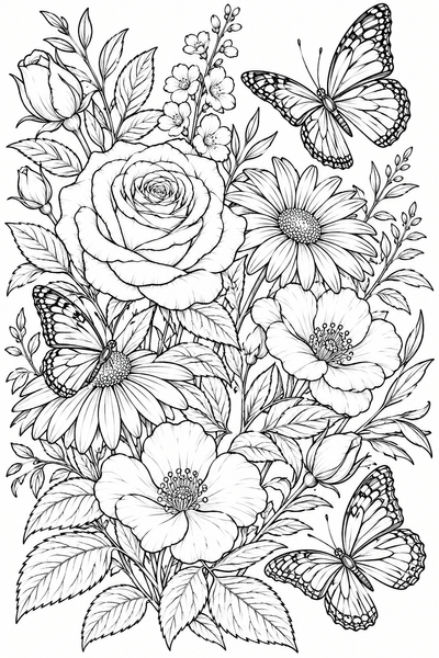 Flora Themed Coloring Book for Adults (Digital E-Book)
