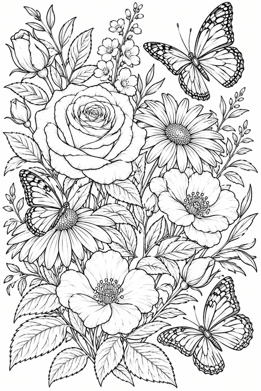 Flora Themed Coloring Book for Adults (Digital E-Book)